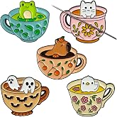 5pcs Cute Enamel Needle Minder Set, Cartoon Teacup | Strong Magnet, For Cross Stitch, Enamel Needle Keeper