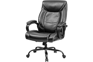 OUTFINE Big and Tall Heavy Duty Wide Seat- High Back Office Chair 400lbs Executive Office Leather Desk Chair Computer Chair with Ergonomic Support Tilting Function Upholstered Bonded Leather Black