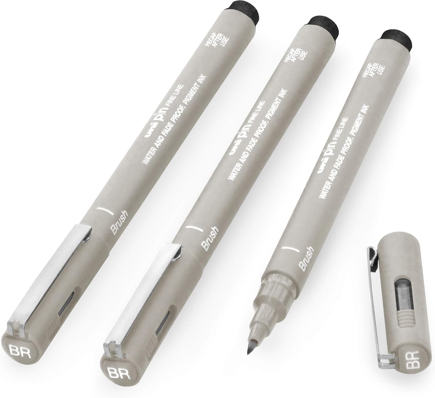 Uni Pin Fineliner Drawing Pen - In Gift Box (Light Grey - Brush, 3), 1 count (Pack of 3)