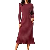 Seta T Women's Crewneck Sweater Dress Knit Long Sleeve Midi Ribbed A-Line Dress