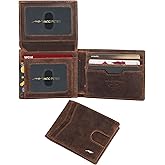 Marc Peter Wallet for Men Slim Bifold RFID Blocking with 2 ID Window up to 14 cards Minimalist Front Pocket Full Grain Leather Wallet and Gift Box Crazy Horse Brown