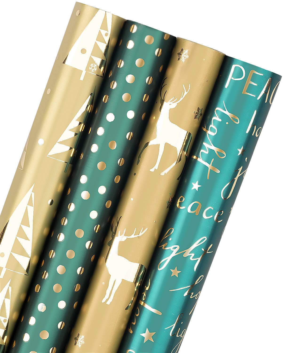 RUSPEPA Wrapping Paper Roll - Green and Gold Paper with Glitter Metallic Foil Shine - 4 Rolls - 76cm X 305cm Per Roll — image 1