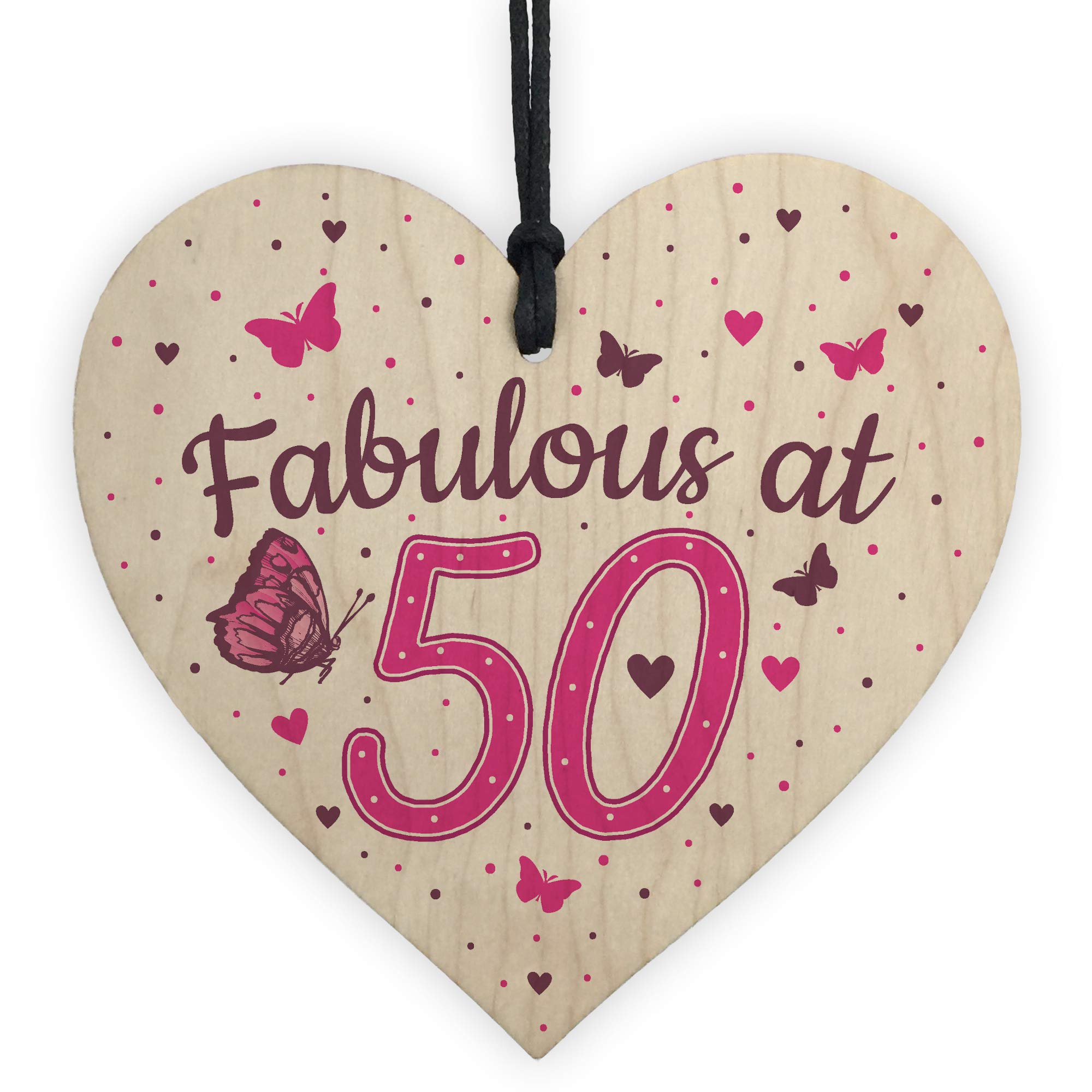 RED OCEAN Fabulous At 50 50th 40th 60th Birthday Gifts For Women Men Wooden Heart Card Decoration
