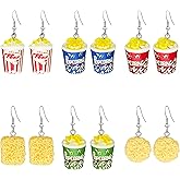 CWVHQ 6 Pairs Handmade Resin Simulation Food Dangle Earrings Creative Cute Popcorn Instant Noodles Statement Drop Earrings Funny Popcorn Earrings for Women