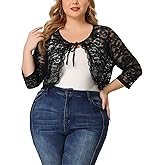 Agnes Orinda Bolero Cardigan for Women's Plus Size Office Tie Front Crop Floral Sheer Lace Shrug