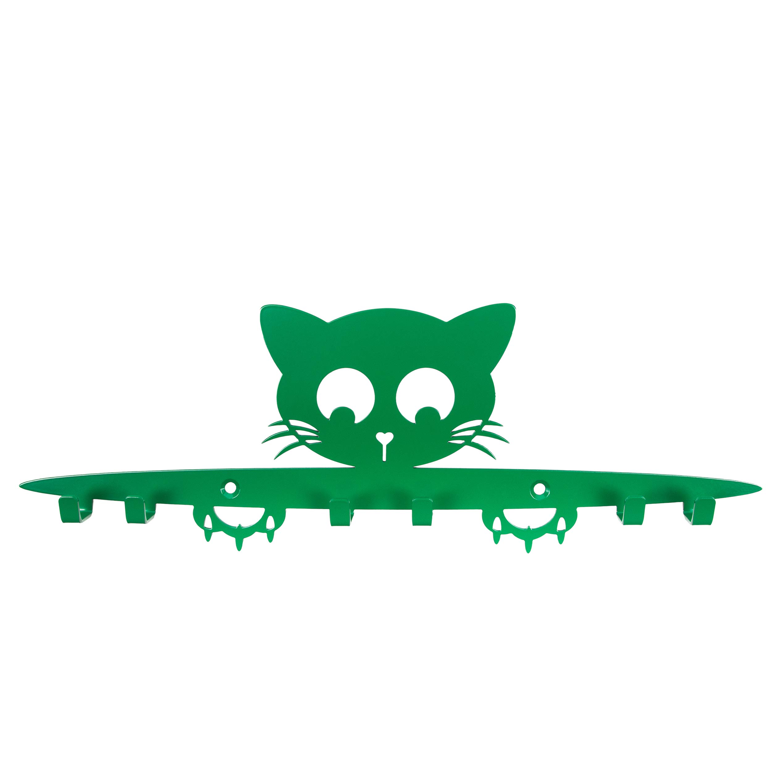 Galleksa Children's Wall-Mounted Coat Hooks Hanger Rack Kitty Cat Green