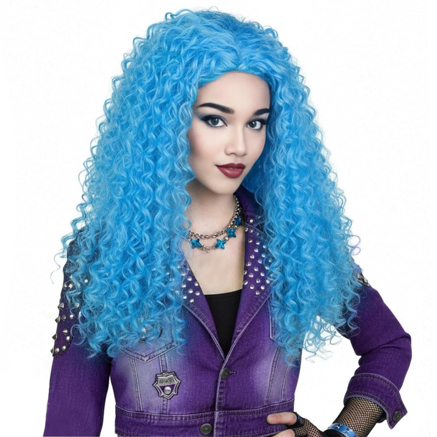 PORSMEER Long Crystal Blue Princess Wig for Womens Girls Long Curly Wigs for Halloween Cosplay Costume,Chloe Wig — image 1