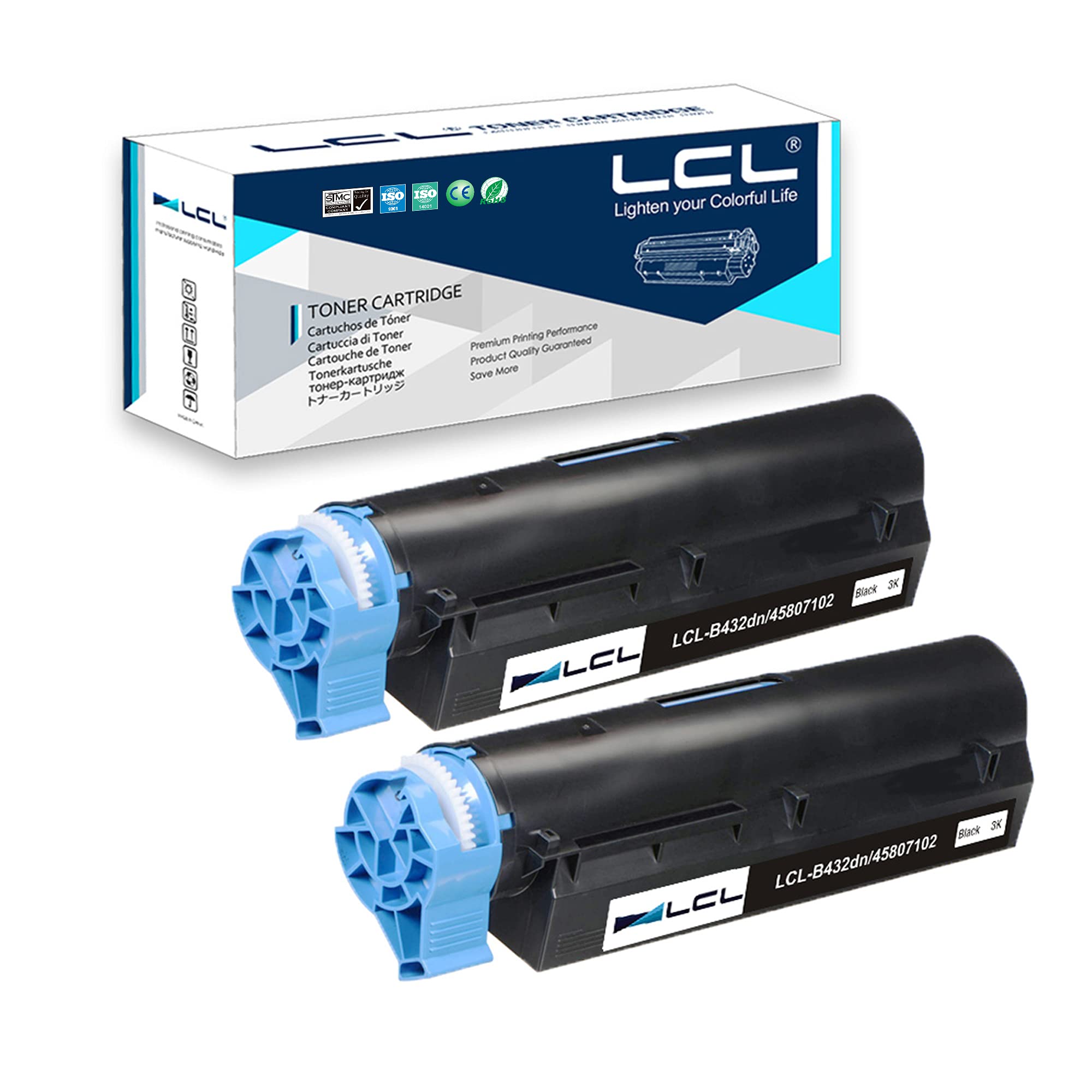 LCL Compatible Toner Cartridge B412dn B432dn B512DN 45807102 (2 Black) Replacement for OKI B412dn B432dn B512 B512dn MB472w MB472dnw MB492 MB492dn MB562w MB562dnw