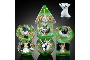 Enchanting Cat Dice Set D&D, DNDND 7PCS Resin DND Dice with Velvet Bag for Dungeons and Dragons Role Playing Games and Tabletop Games（Enchanting Cat