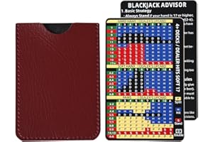 Sanfiland Thick Stainless Steel Basic Strategy Blackjack Card, Metal Blackjack Basic Strategy Card Casino Legal Allowed at Casino Blackjack Table Sets 4+ Decks Hit Soft 17 with Leather Sleeve (1 PCS)
