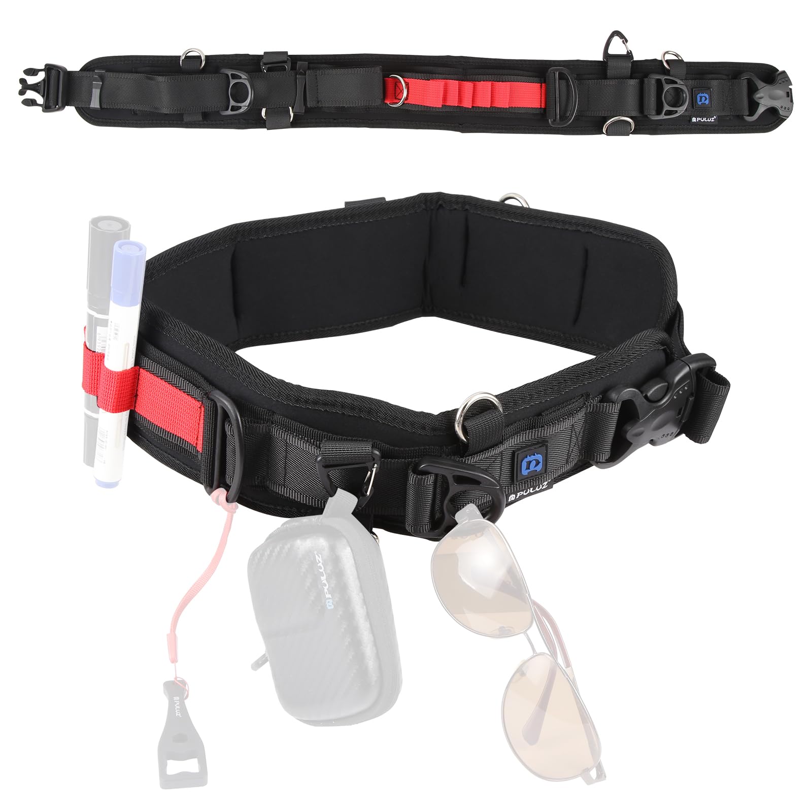 PULUZ Multi-Function Waist Belt for SLR/DSLR Cameras, Adjustable Camera Strap with Hook for Hanging Accessories, Red, 88cm*8cm