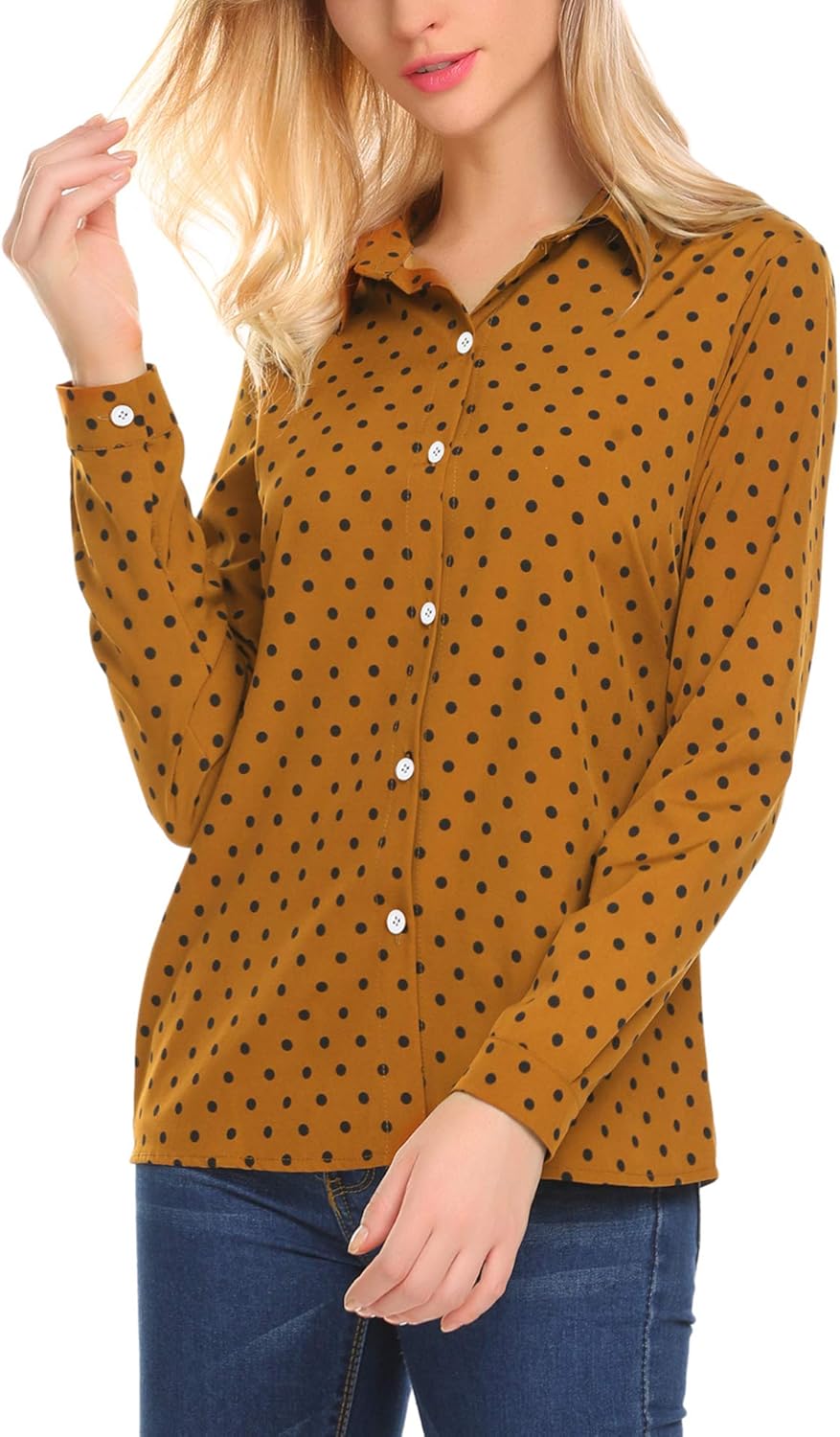 Zeagoo Women's Button Down Shirt Long Sleeve Collared Tops Chiffon Blouse for Women: Clothing