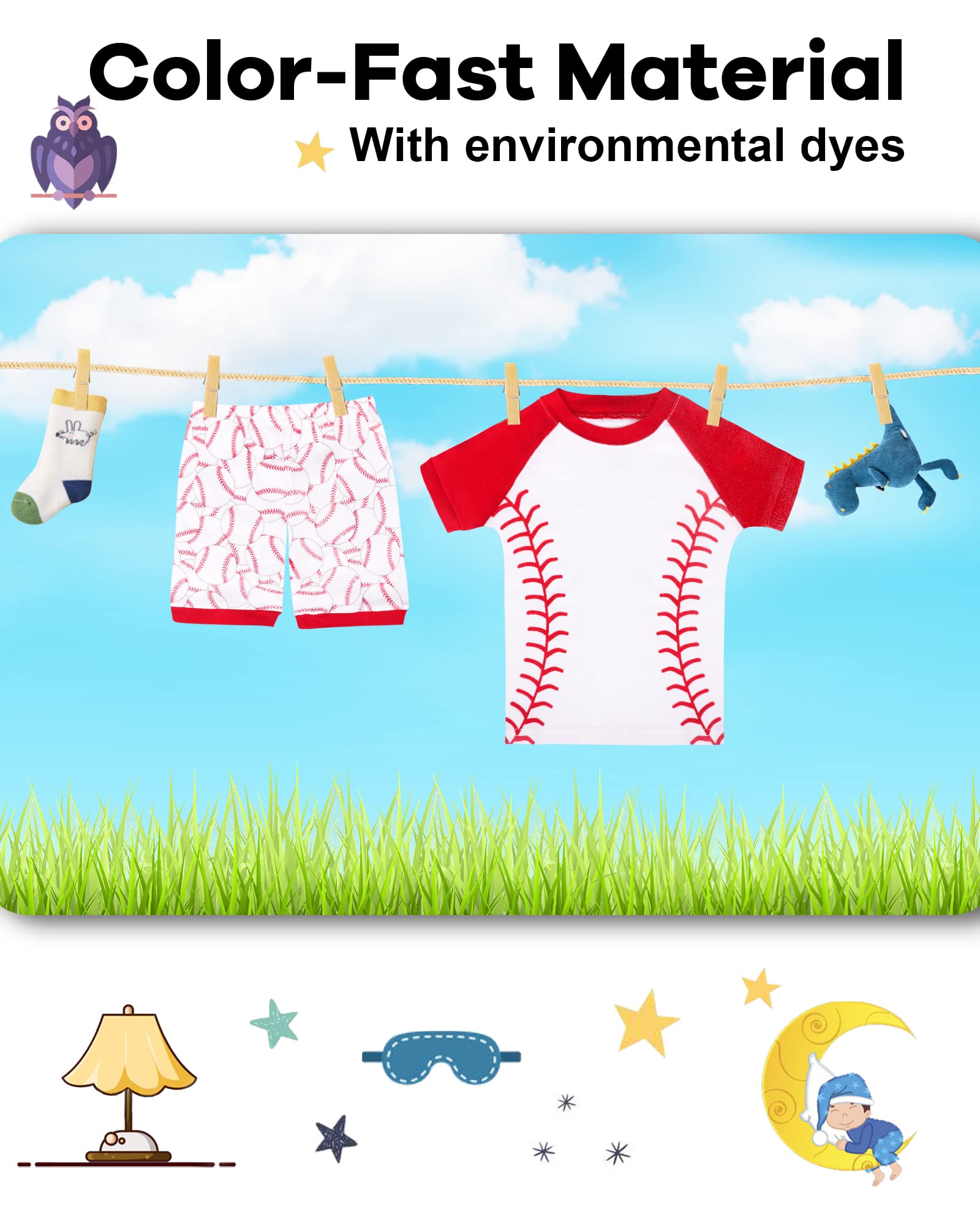 DAUGHTER QUEEN Boys Pajamas 4 Pieces Short Set 100% Cotton Sleepwear Size 18 Months-12 Years