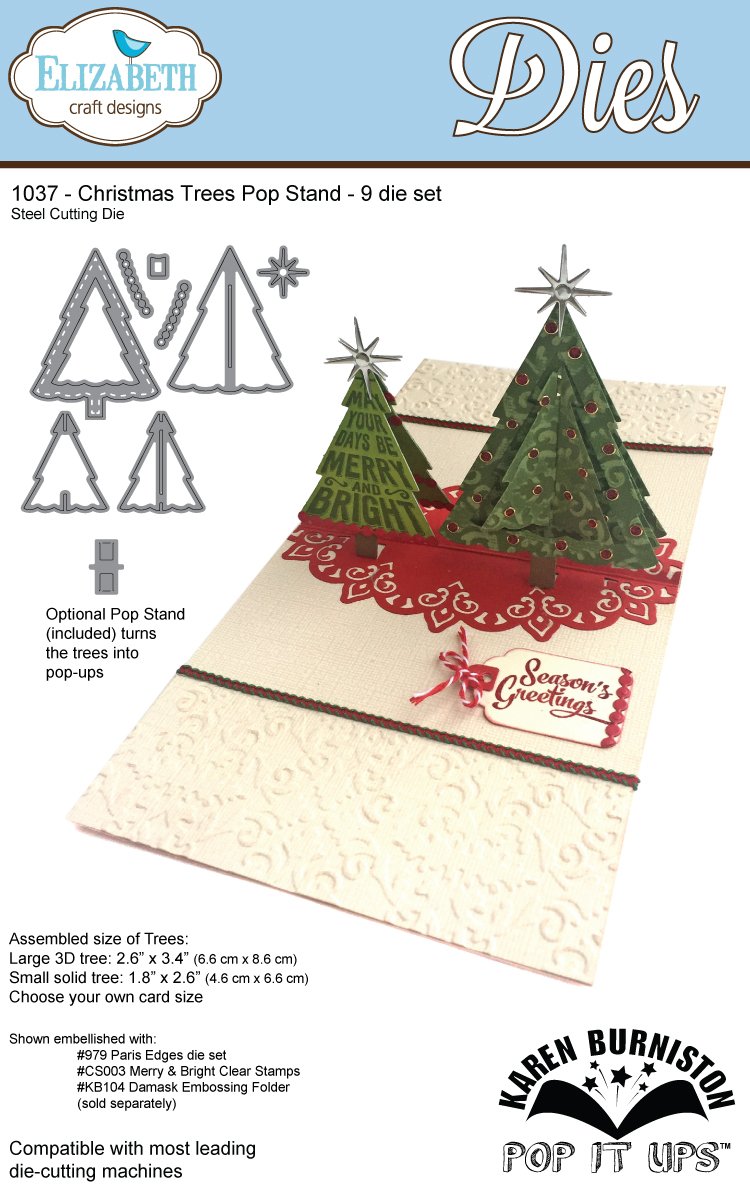 Elizabeth Craft Designs Elizabeth Craft Pop It Up Metal Dies by Karen Burniston-Christmas Trees Popstand, Grey