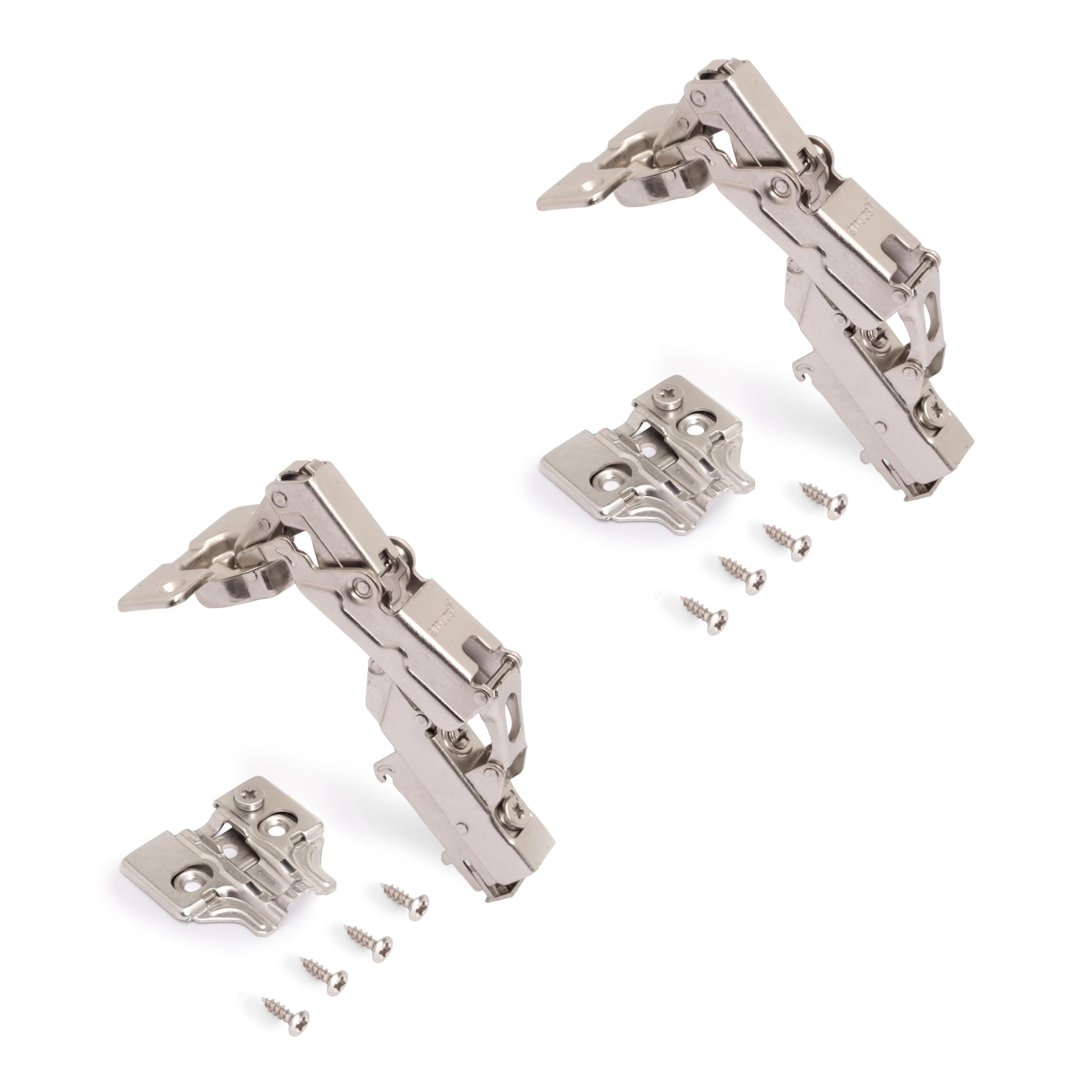 Emuca - Pack of 2 X91 Inset Hinges 165 Degree Opening with Soft Closing and Screw-on Plates, Height 0, Steel, Nickel Plated