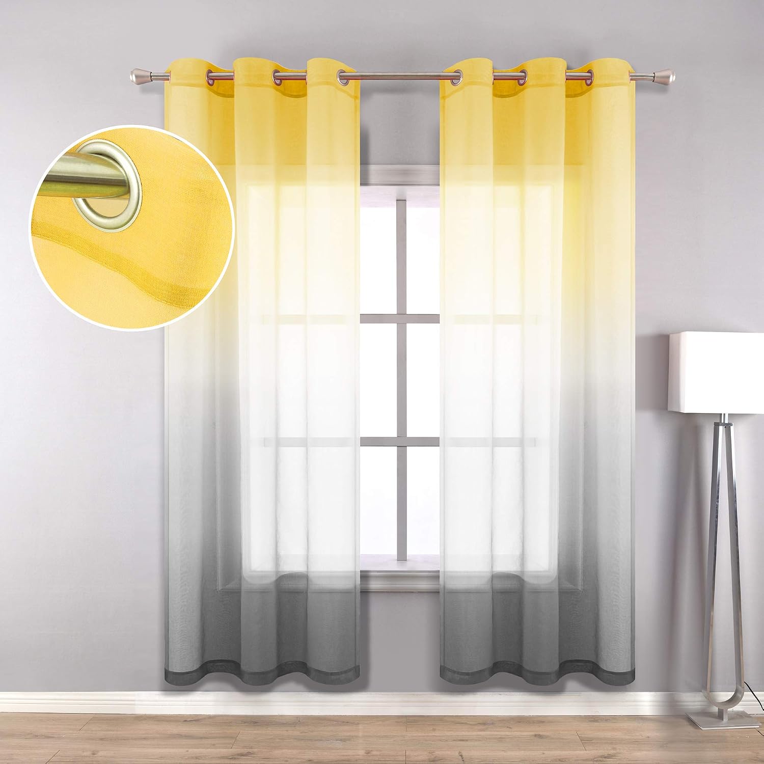 Amazon.com: Yellow and Grey Curtains 42x63 Inch Length for Bedroom Set