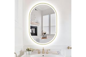 S·BAGNO 24''x36'' Gold Oval LED Bathroom Mirror, Lighted Vanity Mirror with Dimmable 3 Color Temperature, Anti-Fog, Touch Con