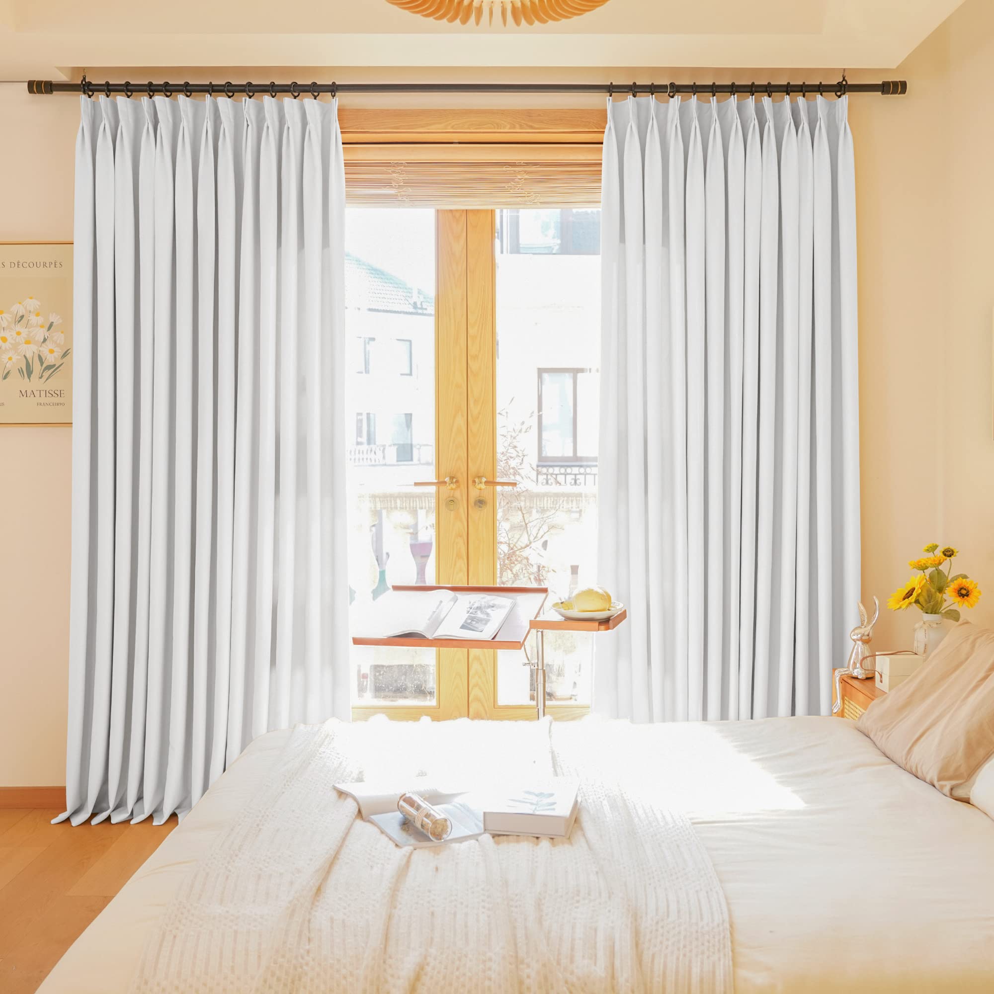 Photo 1 of HUTO Extra Long Pinch Pleat Half Window Blackout Curtain for Bedroom Living Room, Energy Efficient Window Treatment Drapes for Sliding Patio Door, 52 Wide by 120 Inches Long, 1 Panel, White