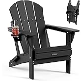 MUCHENGHY Folding Adirondack Chairs Patio Chairs Outdoor Adirondack Chair Weather Resistant Chair for Patio, Outside, Deck, Backyard, Fire Pit Chair, Campfire Chairs (Black)
