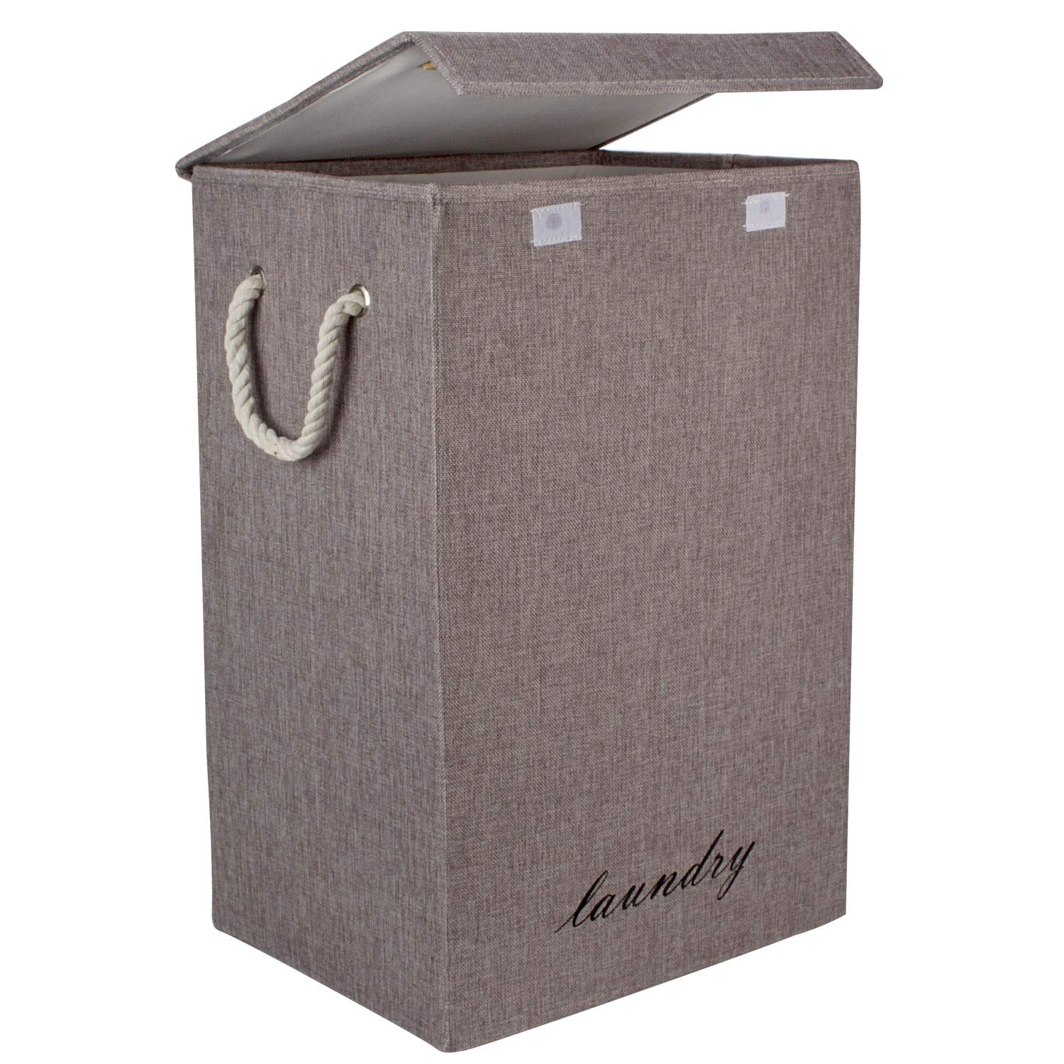 Hokipo Foldable Cloth Laundry Bag Hamper With Lid And Rope Handles