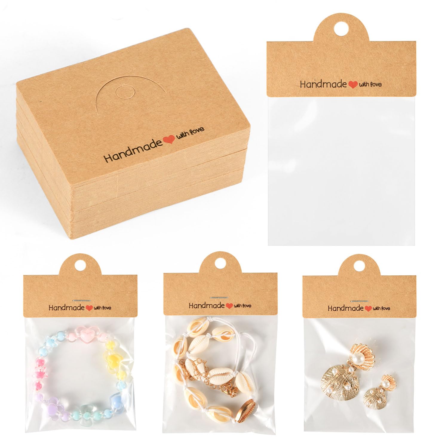 100pcs Jewelry Package Bags with Hanging Display Cards - Clear Artwork Display Pouch for Selling, Small Craft, Key Chains, Coasters