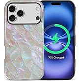 Kapadiy Magnetic Case for iPhone 17 Pro,Compatible with MagSafe Mother of Pearl Shell Style Design Hybrid Dual Protection Silicone + Hard PC Shockproof Full Body Cover Case for Men Women