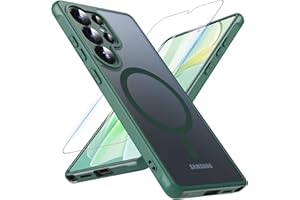 OWKEY Samsung Galaxy S25 Ultra Case 6.86'', Magnetic S25 Ultra Case for Magsafe with Tempered Glass Screen, [Shockproof Military] Translucent Back Slim Bumper Cover Phone Case Galaxy S25 Ultra, Green