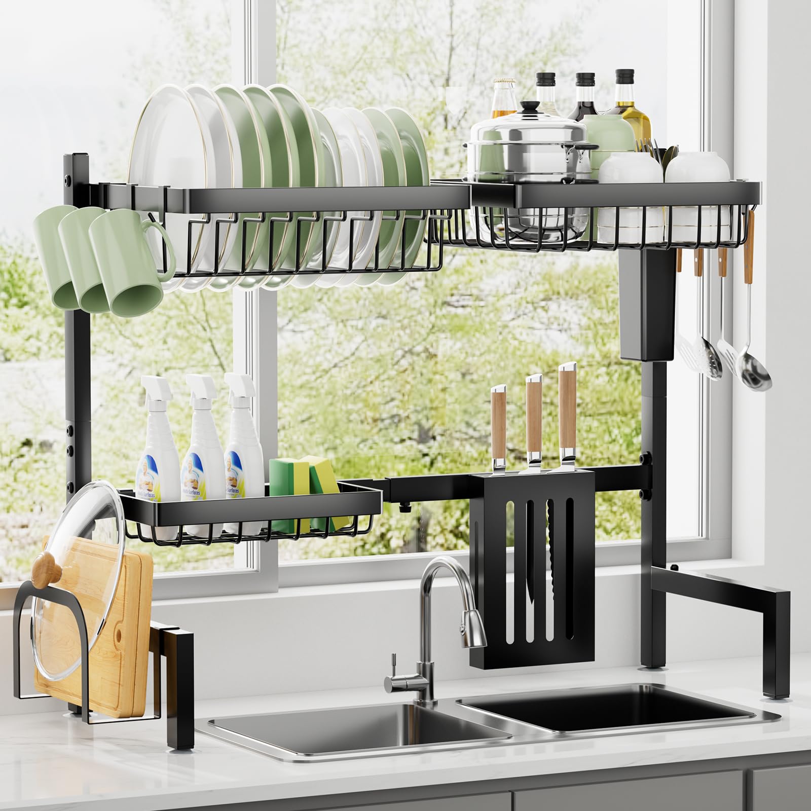 Photo 1 of Kitsure Over The Sink Dish Drying Rack - 23.6" to 35"x21.2", Adjustable Sink Drying Rack for Kitchen Sink with Large Capacity, 2-Tier Dish Rack Over Sink with Multifunctional Baskets,Black