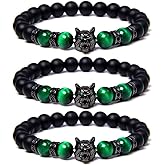 yijan Save A Wolf Bracelet,Wolf Head Lava Rock Bracelet,Healing Crystal Stress Relief Anti Anxiety Energy Stone Beaded Bracelet,Adjustable Bracelet for Men (Turquoise)