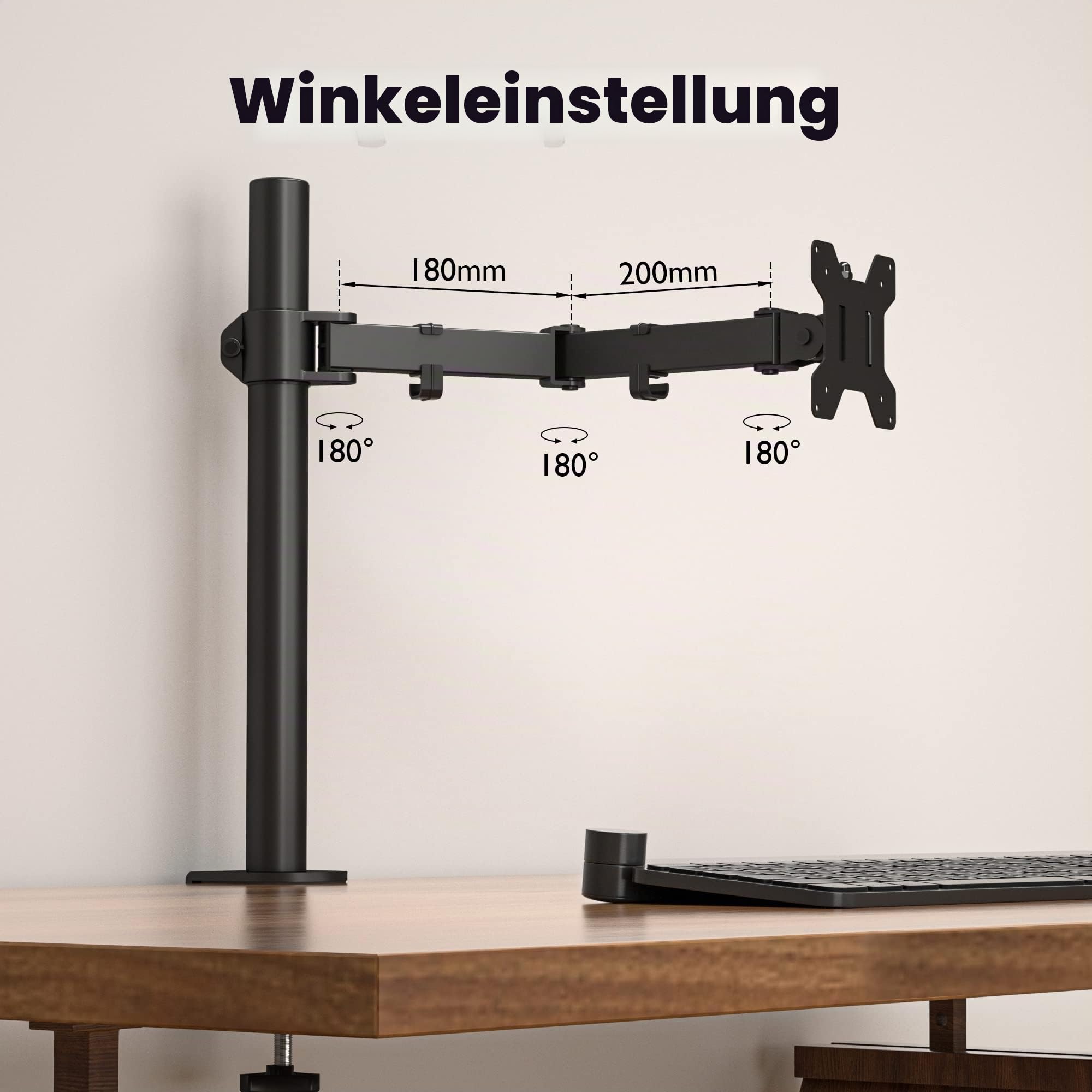 BONTEC 13-32 Zoll Monitor Halterung für LED LCD Bildschirme bis 10 kg, Monitor Tischalterung 1 Monitor Höhenverstellbar Neigbar Schwenkbar, 2 Montageoptionen, VESA 75x75/100x100, Schwarz 3
