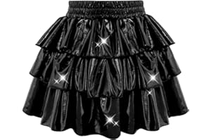 DAXIANG Girls Metallic Skirt with Shorts 3-Layer Sparkle Ruffle Skirt for Girls Party Dance Birthday 4-13Y