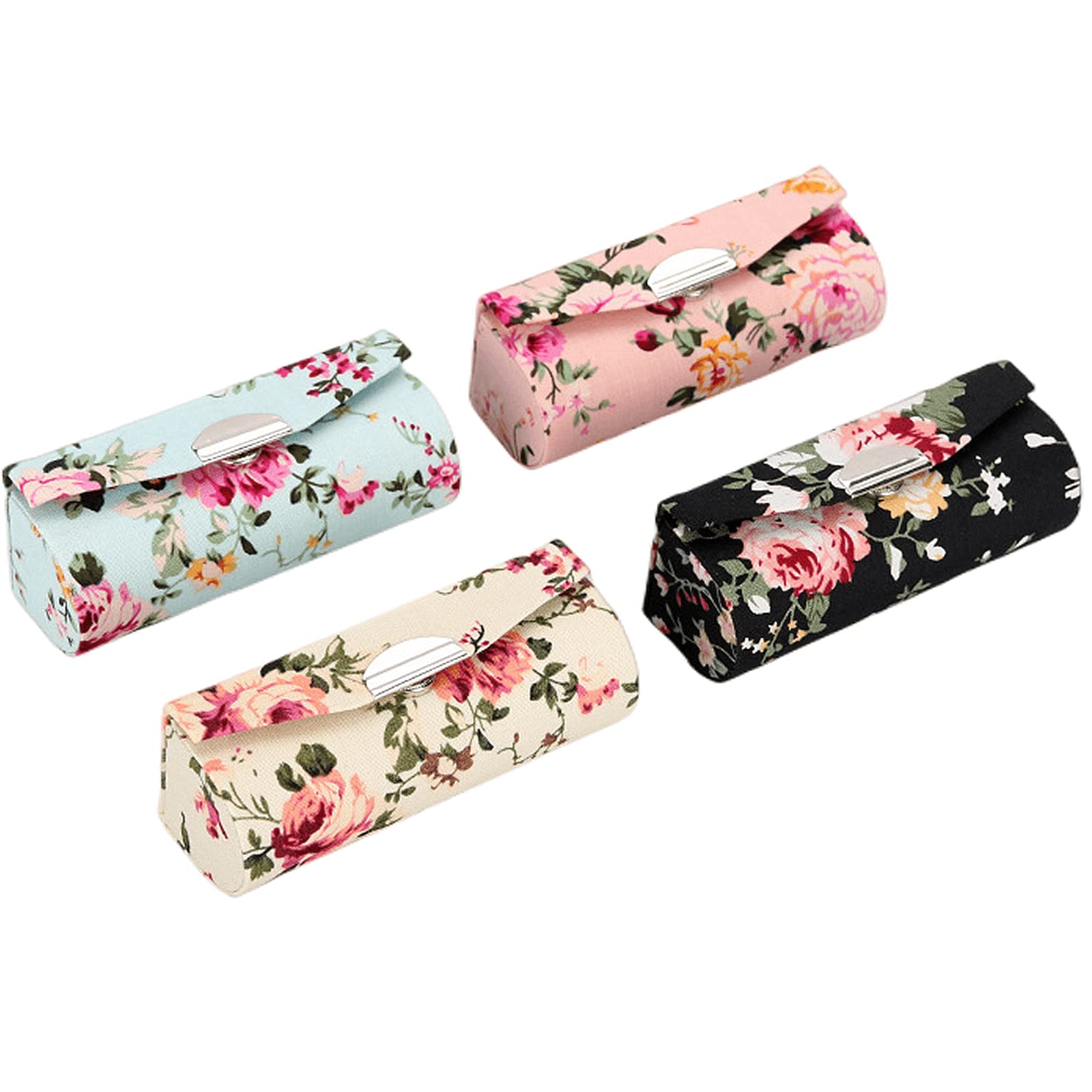 Hanyi 4PCS Ethnic Style Flower Pattern Lipstick Case Holder with Mirror Vintage Lipstick Holder (Peony style), Multi-colored, Size: 8.5 x 3 x 3 cm