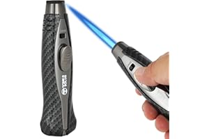 M TIME C CLUB Butane Torch Lighter, Refillable, Adjustable Flame, Windproof, Safety Lock, Charcoal Fiber Style, Gourmet Cooki