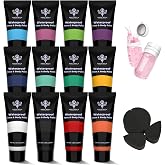 Anka Bella 12 Colors Waterproof Face Body Paint,Anti Smudge Sweatproof,Cream Body Paint with Sponge and Makeup Remover,Halloween SFX Cosplay Stage Makeup Face Painting for Adult and Children(Basic)