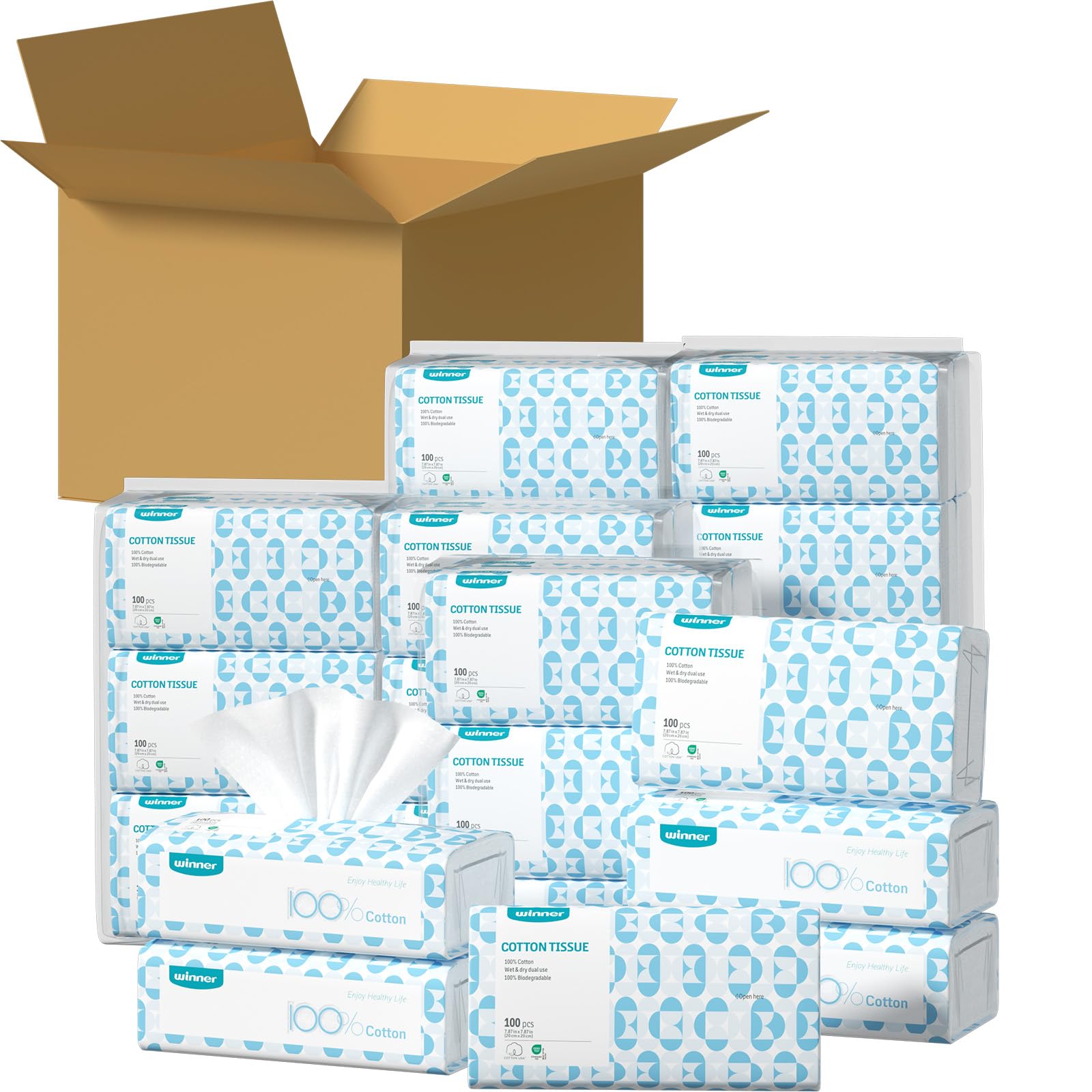 Winner Soft Face Towels, 100% USDA Biobased Facial Towels, 6 Packs per Case, 36 Bags Total Image