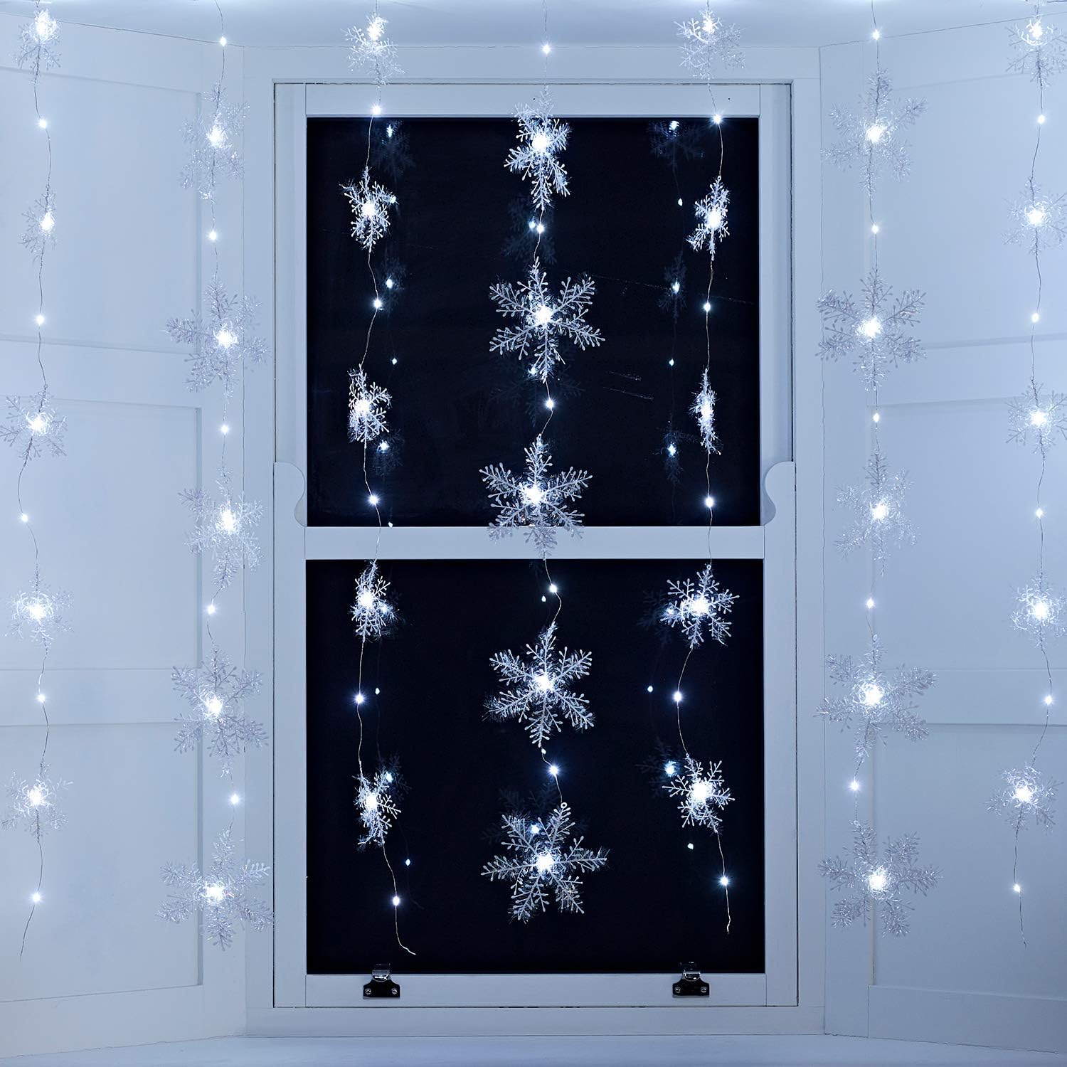 Lights4fun 36 Micro White LED Snowflake Star Curtain Light Christmas