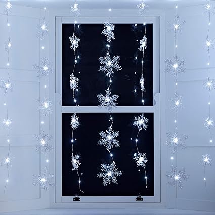 Lights4fun 70 Micro White Led Snowflake Star Curtain Light