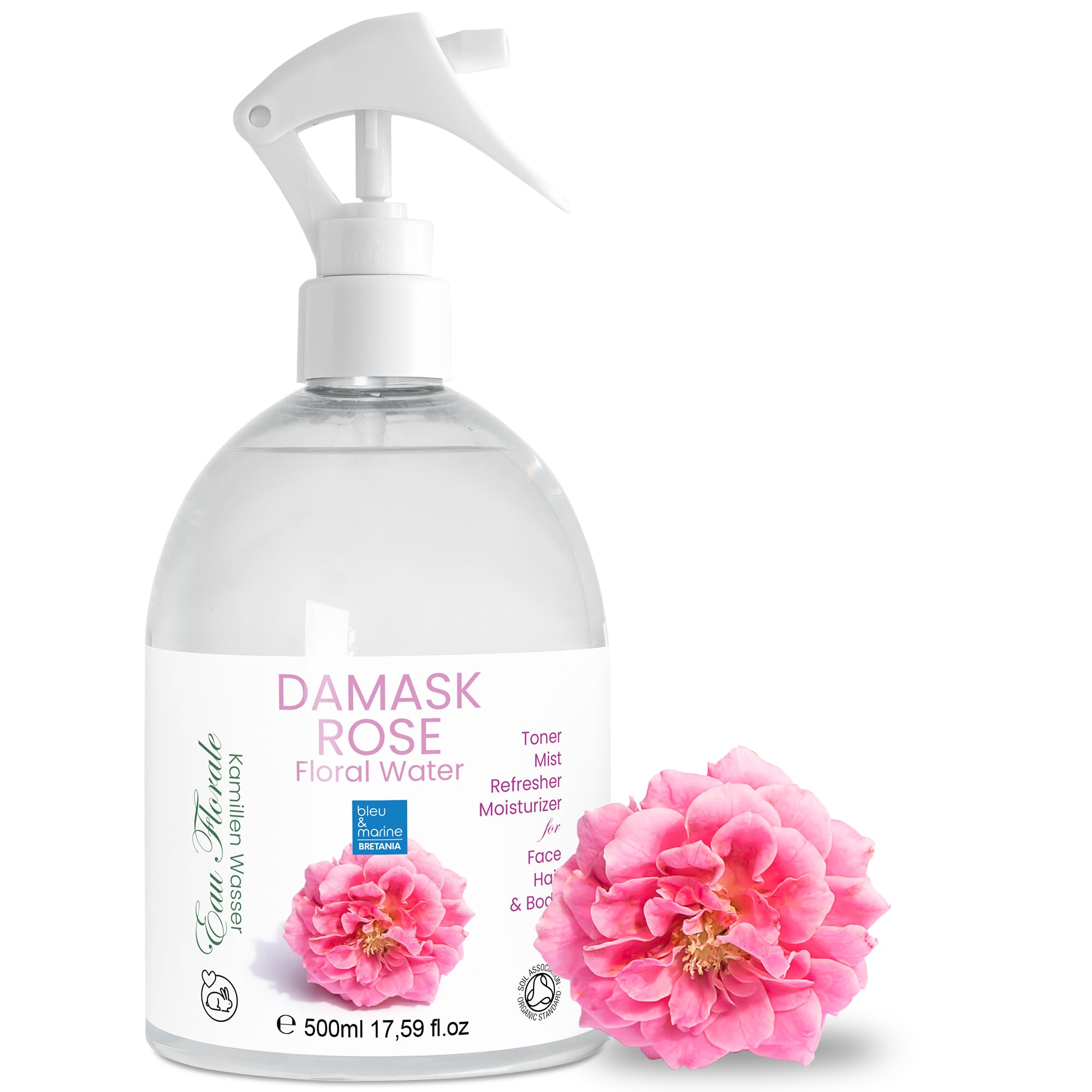 bleu & marine Bretania - Bulgarian Rose Hydrosol Floral Water, 500 ml | Pure & Natural Toner for Sensitive Skin | Uplifting Aroma | Skin Regeneration Stimulator | Anxiety Reducer, Pack of 1.