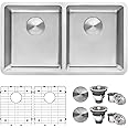 Ruvati 31- inch Undermount Kitchen Sink – 50/50 Double Bowl Kitchen Sink, 16 Gauge T-304 Stainless Steel Sinks, Undermount Sinks with Brushed Finish hides scratches – RVM5099