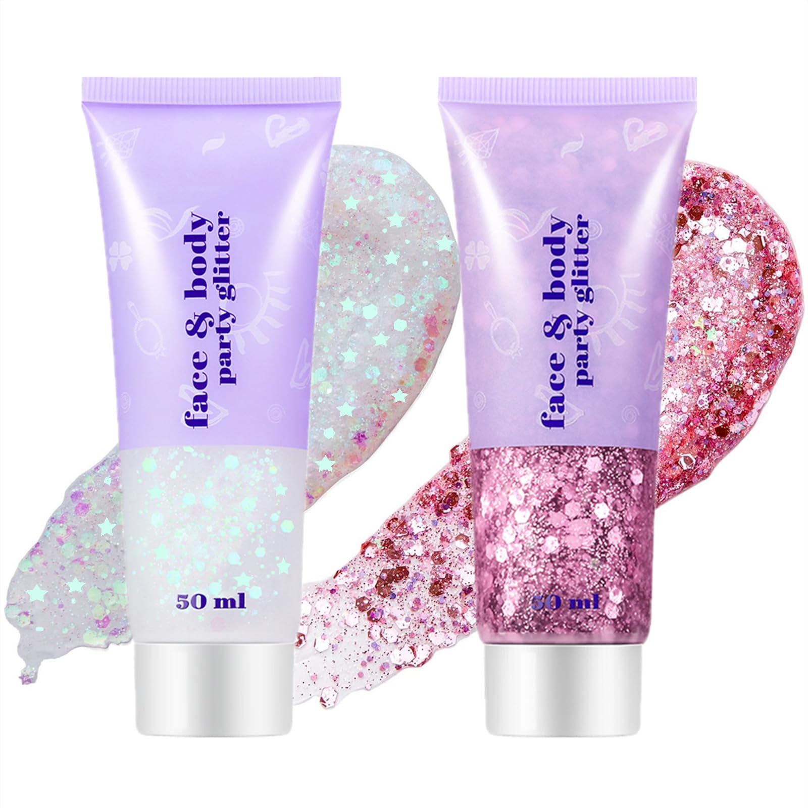 Go Ho White and Pink Body Glitter Set,Singer Concerts Face Glitter Gel Makeup,Holographic Long Lasting Chunky Sequins Glitters for Eye Lip Hair Nails,Festival Accessories — image 1