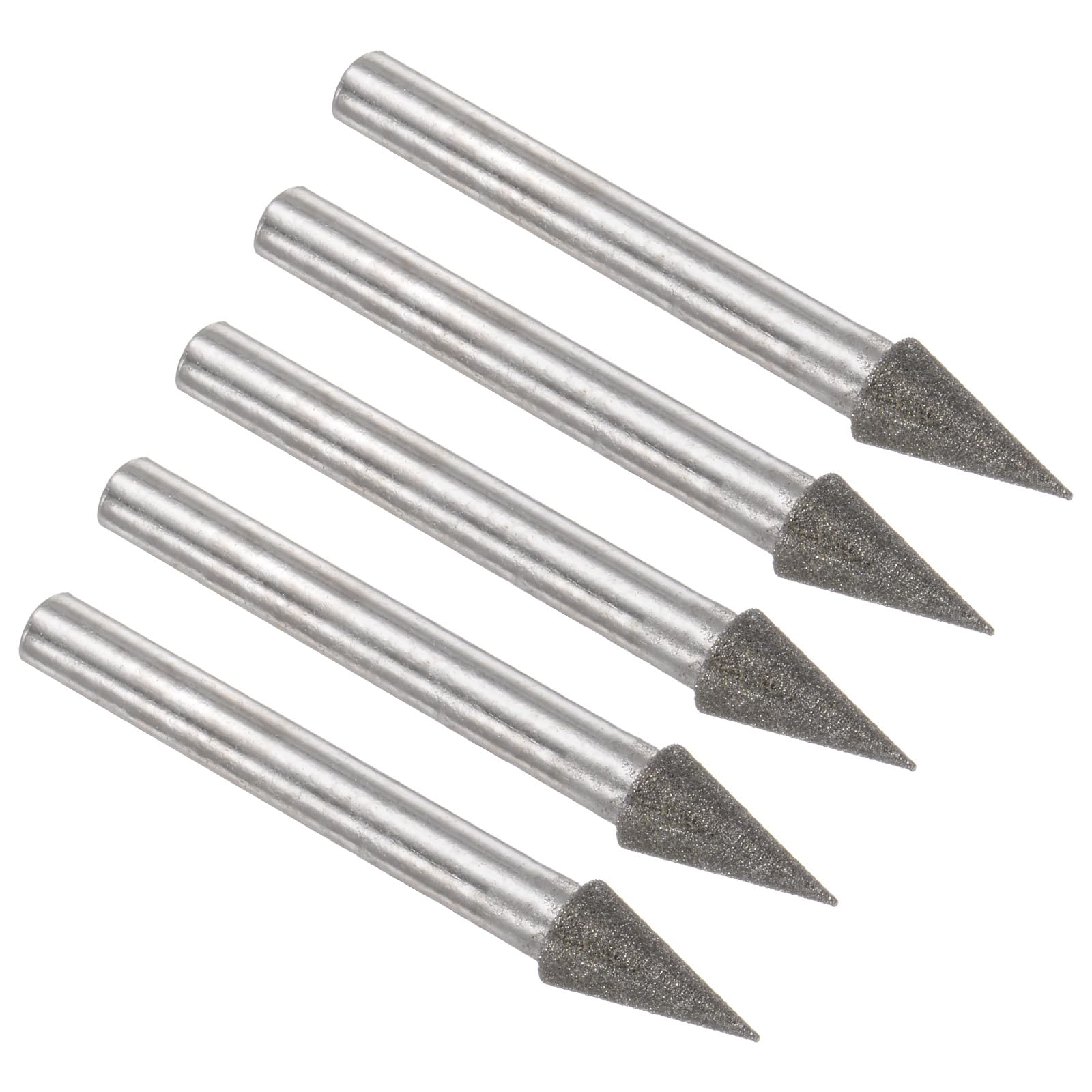 Kozelo 5pcs Diamond Grinding Bit - [8mm Dia 120 Grtis] Tapered Head Carving Drill Bits Rotary Tool for Carving Polishing Use | 6mm Round Shank