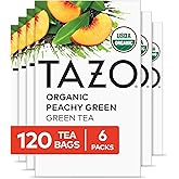 TAZO Peachy Green Tea Bags, 120 Total Bags (20ct - Pack of 6) | Feature Organic Green Tea Blend with Sweet Peach Flavor and Cool Spearmint. Caffeinated, Non-GMO and Kosher Certified