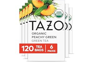TAZO Organic Peachy Green Tea Bags, Green & Black Tea Blend with Sweet Peach Flavor, Caffeinated Tea, 120 Total Bags (20ct - Pack of 6)