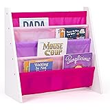 Humble Crew, White/Pink/Purple Kids Book Rack Storage Bookshelf, 4 Tiers