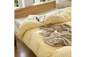 Yellow Gingham Weighted Blanket Cover 60"x80", Soft Pre-Washed Microfiber Plaid Checked Duvet Cover for Weighted Blanket, Gri