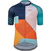 GCRFL Men's Cycling Jersey Short Sleeve Biking Shirt with 3 Rear Pockets + Zipper Pocket Breathable Quick Dry Bicycle Jersey