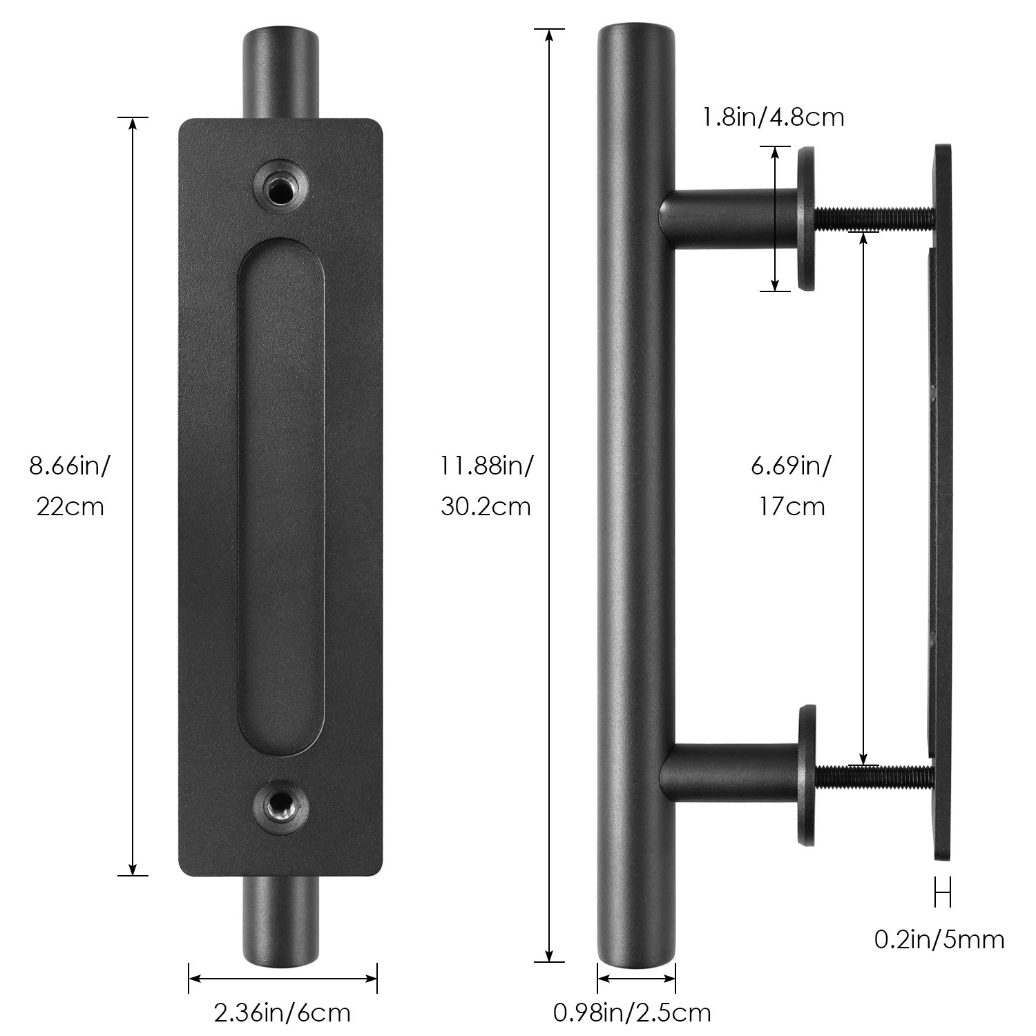 FIxKIT 12 Pull And Flush Door Handle Set In Black Sliding FIxKIT 12 Pull And Flush Door Handle Set In Black Sliding