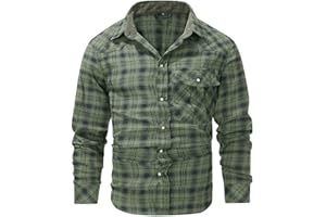 Flannel Shirts for Men Pearl Snap Long Sleeve Checkered Vintage Western Cowboy Brushed Plaid Casual Holiday Shirt