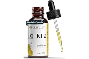 PUREFULLY Vitamin D3 Drops + K2 + K1 - Premium Liquid Drops 1000 IU D3, 20 mcg K2 & 100 mcg K1 for Bone, Heart & Immune Suppo