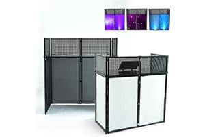 Portable DJ Facade Table Station - wuyule 40 * 40 * 20 Inches DJ Event Booth Facade with Black and White Scrims and Padded Carrying Bag, Metal Frame DJ Booth Foldable DJ Booth Panel